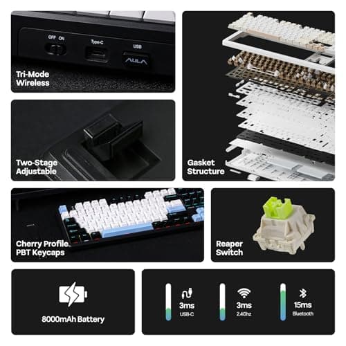 EPOMAKER X Aula F108 PRO Wireless Gaming Keyboard with Screen, 8000mAh Battery, 104 Hot-Swappable and Programmable Keys and Knob, RGB Backlight, for Mac/PC/Android (Blue&White&Black)