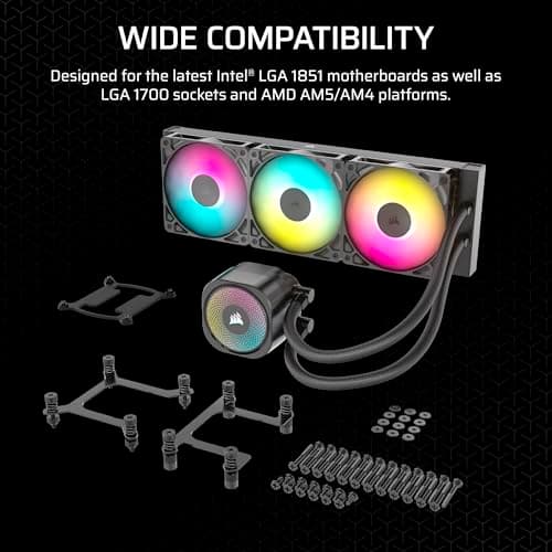 CORSAIR Nautilus 360 RS ARGB Liquid CPU Cooler – 360mm AIO – Low-Noise – Direct Motherboard Connection – Daisy-Chain – Intel LGA 1851/1700, AMD AM5/AM4 – 3X RS120 ARGB Fans Included – Black