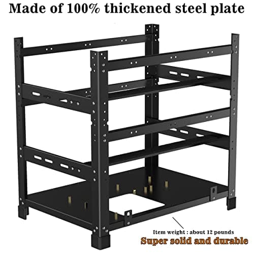 Mining Rig Frame for 12GPU, Steel Open Air Miner Mining Frame Rig Case, Support to Dual Power Supply for Crypto Coin Currency Bitcoin ETH ETC ZEC Mining Tools - Frame Only, Fans & GPU is not Included