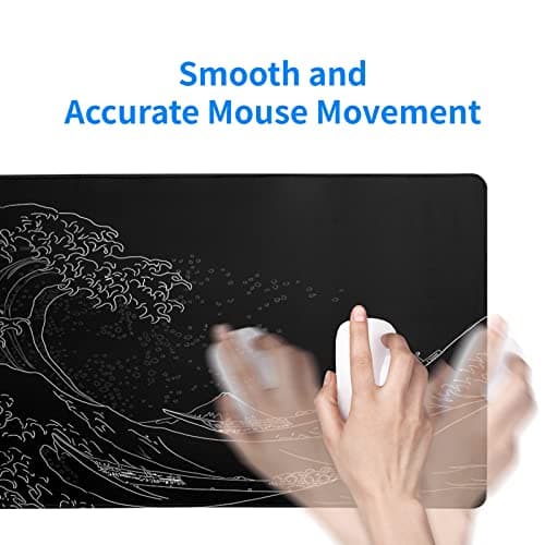 Japanese Sea Wave Large Mouse Pad, Anime Black Gaming, Extended Kanagawa Mat Desk Pad, 3mm Thick Long Non-Slip Rubber Base Mice Pad, 31.5 X 11.8 Inch