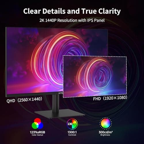 27 Inch QHD Computer Monitor, 2K 100Hz IPS Gaming Monitor, 1440P Frameless Eye Care PC Office Monitor with HDMI/DP, FreeSync & G-Sync, HDR10, VESA, Tilt Adjustable