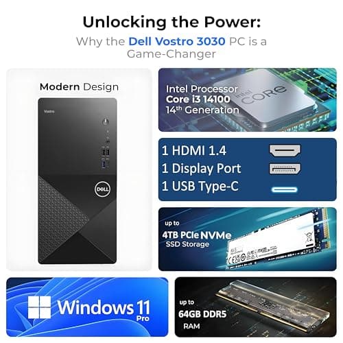Dell Desktop Computers Tower PC for Home Business Student, 14th Gen Intel Core i3-14100 (Beat i5-12400), 32GB DDR5 RAM, 1TB PCIe SSD, WiFi 6, Bluetooth, Keyboard and Mouse, Windows 11 Pro