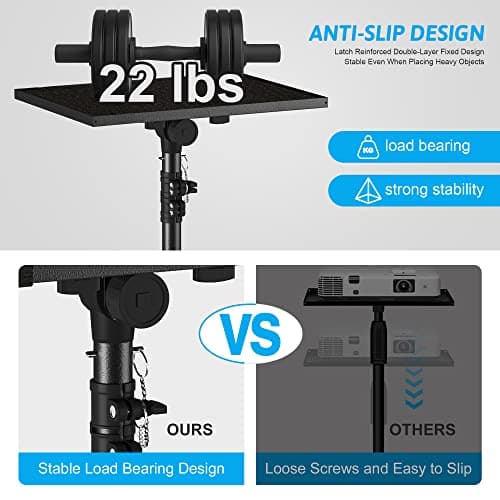 Projector Stand Tripod from 23" to 46", Laptop Tripod Stand Height Adjustable with Gooseneck Phone Holder, Laptop Floor Stand for Office, Home, Stage, Studio, DJ Racks Holder Mount