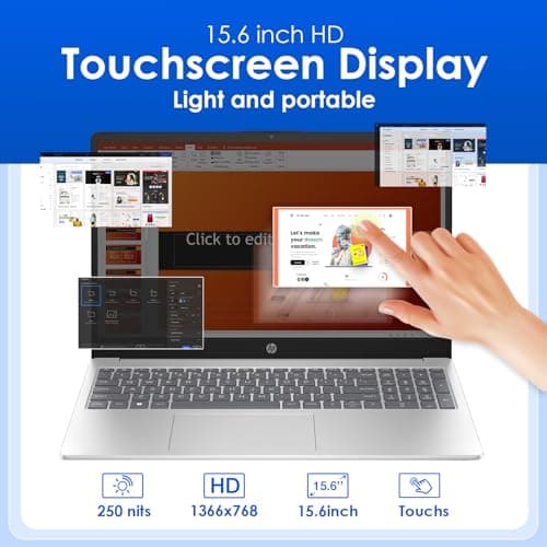 HP 15.6 Business Touchscreen Laptop Computer - w/Office Lifetime & Windows 11 Pro & DVD Drive | 15.6" HD 250 nits Touch Display | Intel i3 1215U | Wi-Fi6 | 32GB RAM • 1TB SSD