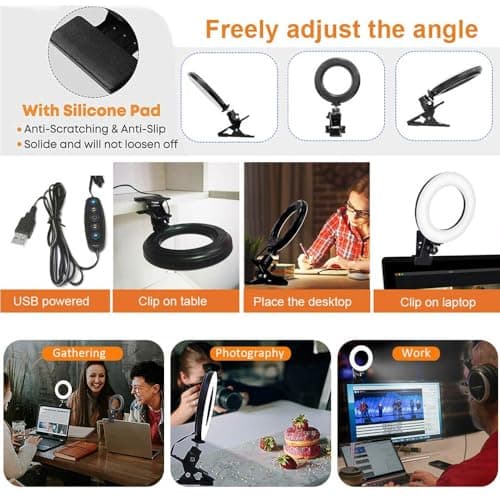 Ring Light Video Conference Lighting Kit 3200k-6500K Dimmable Led Clip on Computer Monitor Laptop Phone for Content Creator (YouTube/TikTok/Twitch) Makeup,Conference,Selfie,Video,Vlog (Black)