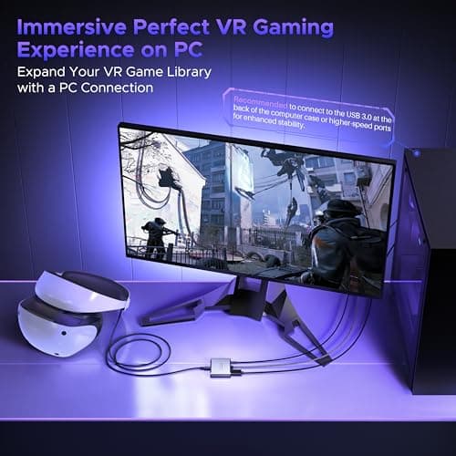 Warrky PSVR2 PC Adapter, PSVR2 Accessories [Aluminum Shell, Nylon-Braided Cable] Compatible with PSVR2, AR Glasses, Portable Monitor, DP 1.4 Cable&15W Power Supply Included