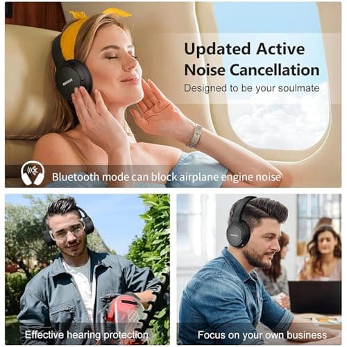 RUNOLIM Hybrid Active Noise Cancelling Headphones, Wireless Over Ear Bluetooth Headphones with Microphone, 70H Playtime, Foldable Headphone with HiFi Audio, Deep Bass for Home Travel Office
