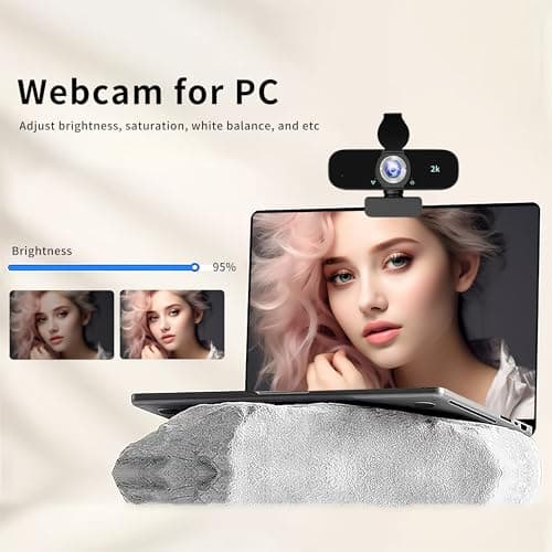 Webcam for PC, 2K Webcam with Noise-Canceling Mic, Tripod, Privacy Cover, 120°FOV, Auto Focus/Light Correction/Selfie Beauty, USB Web Camera for Streaming/Meeting/Video/Zoom/Broadcast/YouTube