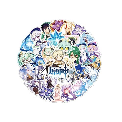 Genshin Impact merch Gift Sets - 1 Genshin Impact Drawstring Bag Backpack, 50 Cartoon Stickers, 1 Lanyard, 2 Keychains,2 Bracelets, 4 Button Pins,6 Stickers for Anime Genshin Impact Fans
