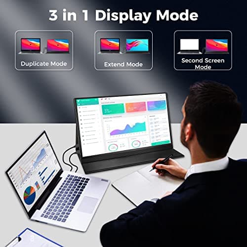 Portable Monitor, 15.6'' FHD 1080P Portable Laptop Monitor USB C HDMI Second External Monitor for Laptop, Desktop, Tablet, Phones, PS4/5, Xbox, Switch, Dual Speaker with Protective Case