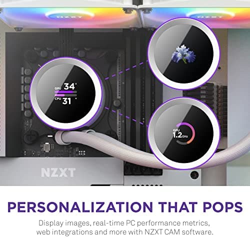 NZXT Kraken 240 RGB - 240mm AIO CPU Liquid Cooler - Customizable 1.54"" Square LCD Display for Images, Performance Metrics - High-Performance Pump - 2 x F120 RGB Core Fans - White