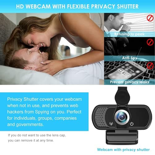 Full HD 1080P Webcam with Privacy Shutter and Tripod, Pro Streaming Web Camera with Microphone, Widescreen USB Computer Camera for Laptop Desktop