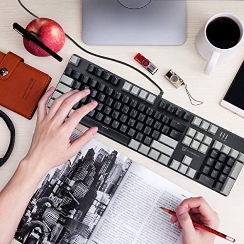 Mechanical Keyboard - Black Switch, Black & Grey Color, White Backlit, Hot Swappable, Wired, 104 Keys US Layout PC Gaming Keyboard