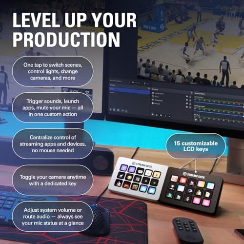 Elgato Stream Deck MK.2 – Studio Controller, 15 macro keys, trigger actions in apps and software like OBS, Twitch, ​YouTube and more, works with Mac and PC