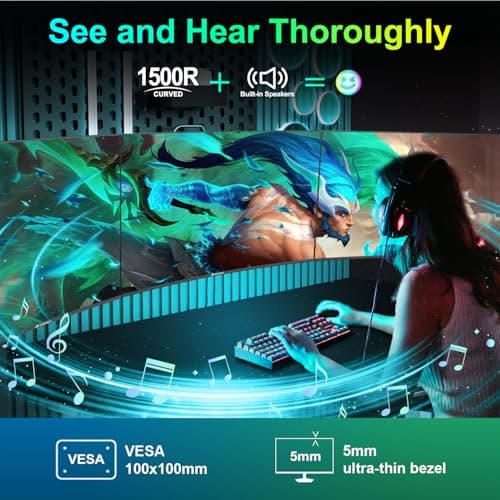 SANSUI Curved Monitor 27 inch 100Hz USB Type-C Computer Monitor with Speakers Built in丨FHD 1080p丨HDR丨110% sRGB丨1500R丨VESA Compatible,for Tablet,Desktop,Laptop and PC Work Gaming (ES-27C1)