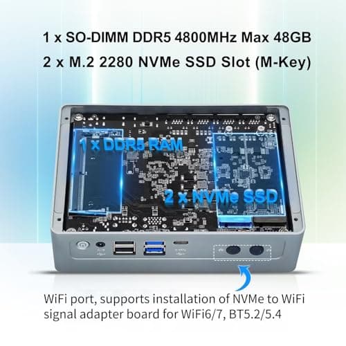 S7 Dual 10GbE Mini PC N305, Firewall Micro Appliance 4 LAN (2 x 10Gbit, 2 x i226V 2.5GbE), DDR5 8GB RAM 128GB SSD, 2 x NVMe Firewall Hardware, USB-C Port, 2USB3.2 10Gbps, SPK/MIC