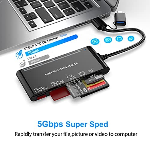 USB C USB3.0 Multi Card Reader for SD, CF, Micro SD, XD, MS Cards - 7 in 1 Adapter Hub for Windows, Mac, Linux, Android