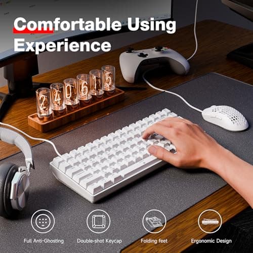 TMKB T84SE Gaming Keyboard, 75% Mechanical Gaming Keyboard with Linear Red Switch, Ice Blue LED Backlit, Detachable USB-C, Full Anti-Ghosting for Gaming/Typing/PC/Laptop/Win/Mac, US Layout, White