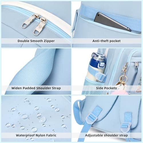Laptop Backpacks 16 Inch School Bag College Backpack 3 PCS with Lunch Box Pencil Pouch Set Large Travel Daypack Kawaii Bookbags for Teens Girls Women Students (Blue)