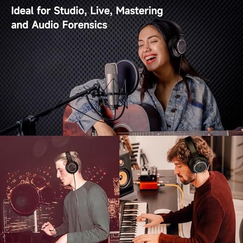 Wired Over Ear Headphones, Studio Monitor & Mixing DJ Headphones with 50mm Neodymium Drivers and 1/4 to 3.5mm Jack for Guitar AMP Podcast Piano Keyboard (Black)