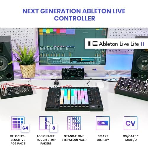 AKAI Professional APC64 Ableton MIDI Controller with 8 Touch Strips, Step Sequencer, 64 RGB Velocity-Sensitive Pads, CV Gates, MIDI In & Out, USB-C