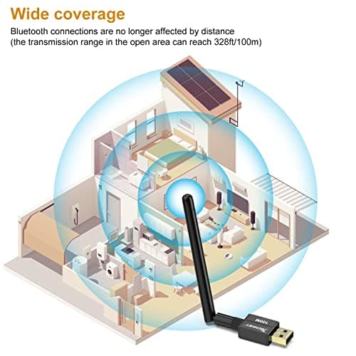 Long Range USB Bluetooth 5.3 Adapter for Desktop PC - 328FT Wireless Transfer for Mouse, Keyboard, Headphones - Win11/10/8.1 Support