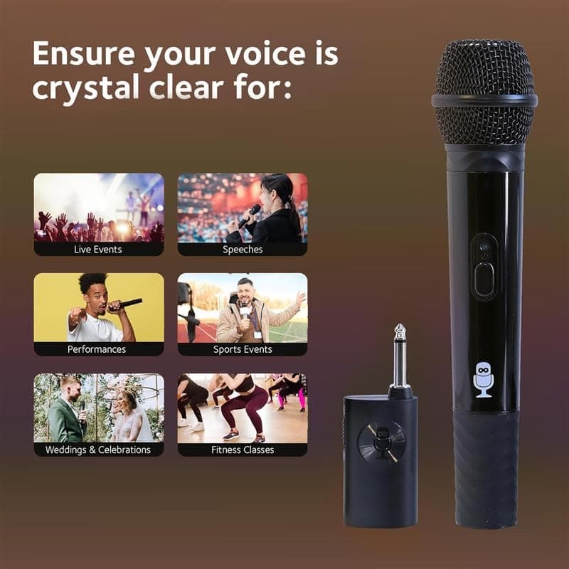 Singing Machine Portable Wireless Microphone (Black) - Premium Unidirectional UHF Wireless Mic for Singing, Speeches & Events - Cordless Mic Compatible with Karaoke Machines, PA Systems & More