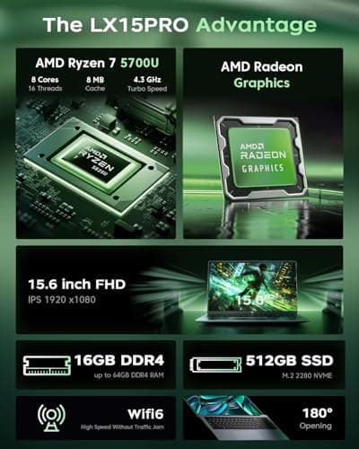 2025 Laptop Computers with AMD Ryzen7, 8-core Processor (Up to 4.3GHZ) with AMD Radeon Graphics,16GB DDR4 RAM 512GB SSD,WiFi 6, Windows 11,15.6 inch IPS Display,4800mAh Battery,Type-C,Micro SD
