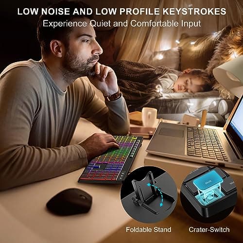 Computer Keyboard Wired,7-Color Rainbow LED Backlit, Quiet Light Up Keyboard with Multimedia Keys,Low Profile Chiclet Keys,Large Number Pad,Spill-Resistant, Anti-Wear Letters for Windows Mac PC Laptop