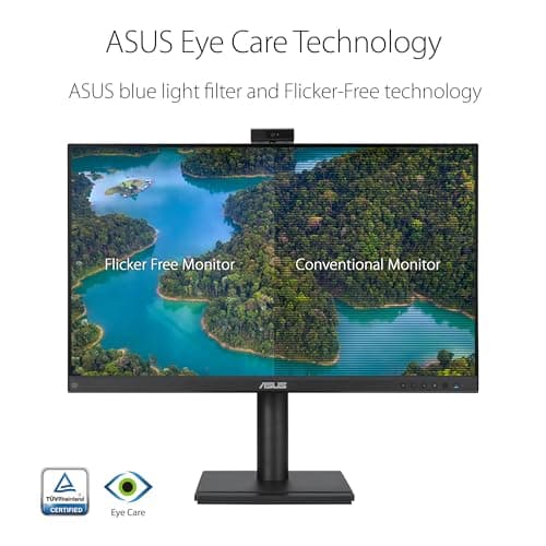 ASUS 27” 1080P Video Conferencing Monitor (BE279QFK) - Full HD, IPS, 100Hz, Frameless, Built-in Webcam, Mic Array, Speaker, Height Adjustable, Ergonomic Design, Eye Care, Wall Mountable, 3 yr warranty