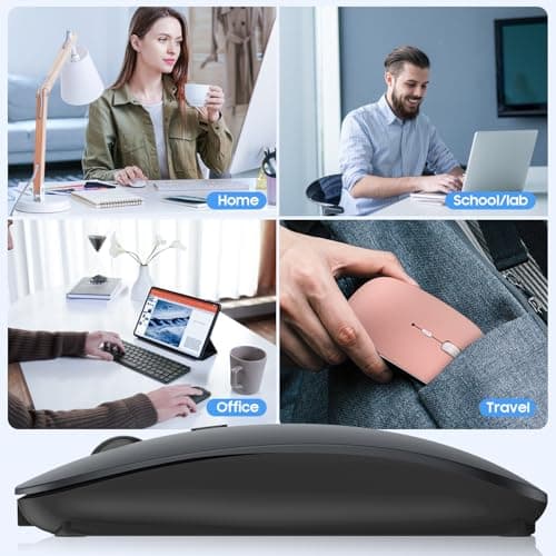 Bluetooth Mouse for Laptop/MacBook/iPad/Android PC,Rechargable Quiet Slim Wireless Mice Compatible with Windows/Linux/Tablet,Black