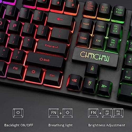 CHONCHOW Gaming Keyboard and Mouse Led Backlit USB Wired with Light Up 104Key 3600DPI 2 Side Button Mouse Keyboard Mechanical Feeling Compatible with PC Mac OS Xbox Ps4 Ps5 with Mousepad