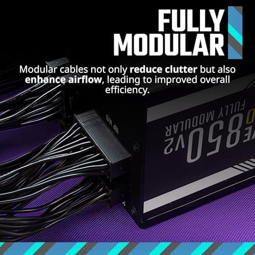 Cooler Master MWE Gold 850 V2 Full Modular, 850W, 80+ Gold Efficiency, 2 EPS Connectors, 120mm HDB Fan, Semi-fanless Operation, 5 Year Warranty