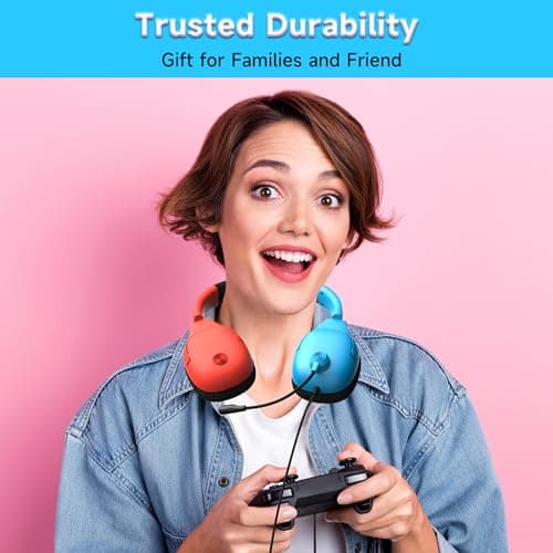 Gaming Headset for Nintendo Switch/Lite/OLED, Gaming Headphones with Mic for Nintendo Switch Fortnite/Sports (Red/Blue)