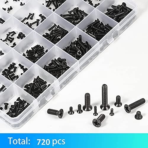 720pcs Laptop Notebook Screws Set,Replacement Computer Screws Kit,M1.4,M1.7,M2,M2.5,M3 countersunk Flat Head Phillips Mini Screw Set for Electronic Repair.