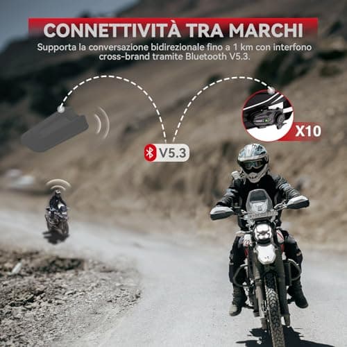 X10 10 Riders Group Mesh Motorcycle Intercom, 3000m Motorcycle Bluetooth Headset V5.3 with Audio Multitasking/Music Sharing, Helmet Communication Systems for ATV/Snowmobile/Ski,1 Pack