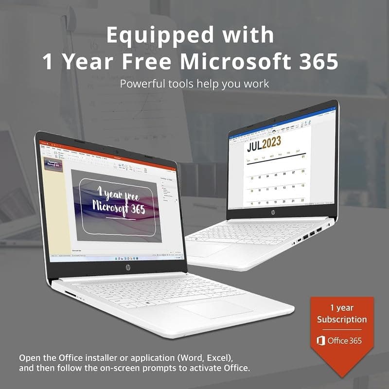 HP 2024 Premium 14" Micro-Edge Portable Laptop Student Business, Intel Quad-Core N4120, 4GB RAM, 128GB (64GB eMMC+ 64GB Card), Webcam, WiFi, Windows 11S + 1 Year Office 365, MarxsolAccessory White
