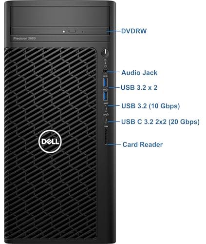 Dell Precision 3660 Tower Computer, Intel i7-13700 16-Core, 64GB RAM, 2TB NVMe SSD, Nvidia Quadro T1000 8GB DDR6, Mini-Display Port, AC Wi-Fi, Bluetooth - Windows 11 Pro, Black Desktop
