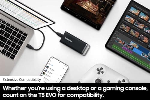 Samsung T5 EVO Portable SSD 8TB, USB 3.2 Gen 1 External Solid State Drive, Seq. Read Speeds Up to 460MB/s for Gaming and Content Creation, MU-PH8T0S/AM, Black