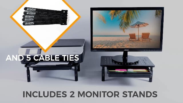 EVOOMI Back Saver Monitor Stand for Desk - 2 Pack Monitor Riser with Drawer - Gain 5 Weeks a Year, Less Pain & Peak Productivity with Anti Skid Mesh Metal Computer Stand for Laptop, Printer & iMac