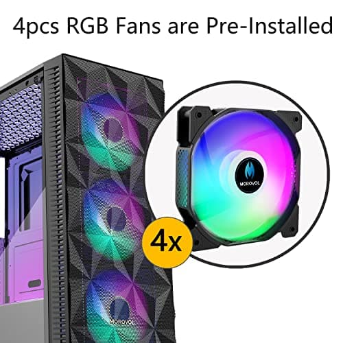 PC Case Pre-Install 4 RGB Fans, ATX Gaming Computer Case with Diamond-Shaped Mesh Front & Tempered Glass Side Panel, USB 3.0 Airflow Mid Tower case,621