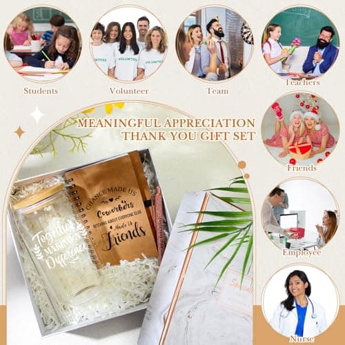 18 Pcs Teacher Employee Appreciation Gifts Summer Christmas Back to School Thank You Volunteer Coworker Staff Paraprofessional Motivational Notebook Ballpoint Pen Glass Cup(Team)