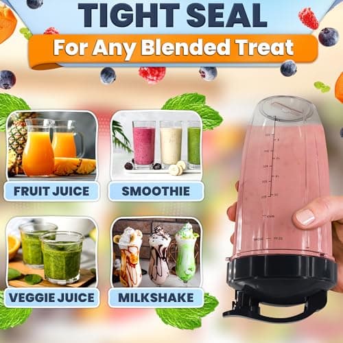 Bullet Blender Cups 32 oz - 7 PCs Blender Cup Replacement Set Compatible with 600W and Pro 900W High-Speed Systems - Stainless Steel Extractor Blade for Mixing, Smoothies, Juicing, and More