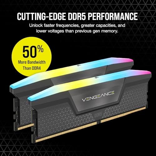CORSAIR Vengeance RGB DDR5 RAM 64GB (2x32GB) 6000MHz CL38-44-44-96 1.35V AMD Expo Intel XMP 3.0 Desktop Computer Memory – Gray (CMH64GX5M2B6000Z38)