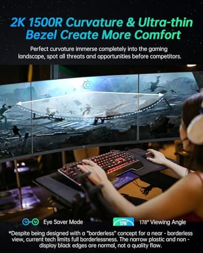 27 inch Gaming Monitor, 1440P Curved Monitor, 180Hz, 144Hz, 2K, 1500R, 1ms, FreeSync/G-Sync Compatible, DisplayPort/HDMI/USB, Ultrawide PC Vesa/Wall Mount Computer Monitor, H27S17