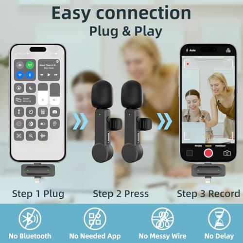 Wireless Lavalier Microphone for iPhone Android iPad - Noise Cancelling Mini Phone Microphone USB C, Cordless Lav Lapel Mic for Video Recording Vlogging YouTube TikTok Podcast