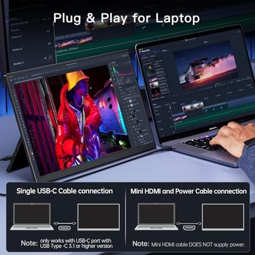 Portable Monitor, 15.6" FHD USB C HDMI Travel Monitor w/Builtd-in Battery 13500mAh & Kickstand & Speaker, External Monitor for Laptop, Mac, Phone, Xbox, PS5/4