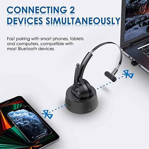 Bluetooth Headset, Wireless Headphone with AI Noise-Canceling Microphone for Computer, On Ear Bluetooth Headset with USB Dongle for Office Call Center Skype Zoom Meeting Online Class (Black)