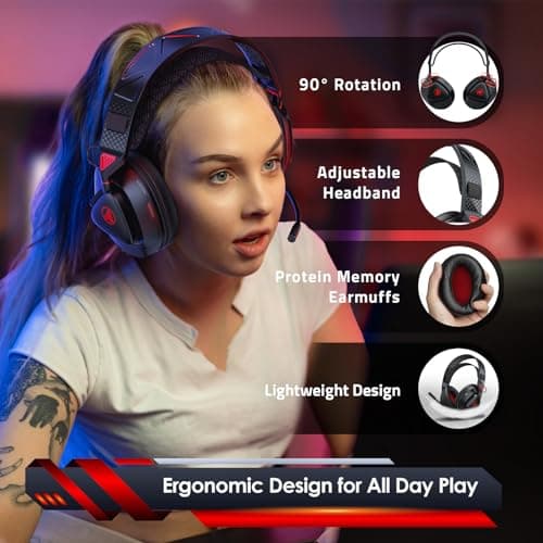 PH3 Wireless Gaming Headset for PS5, PS4, Switch, PC, Mac, Wireless Gaming Headphones with Microphone, Low Latency 2.4GHz Bluetooth Over Ear Headphones with Lossless Audio, 50Hrs Battery, Black