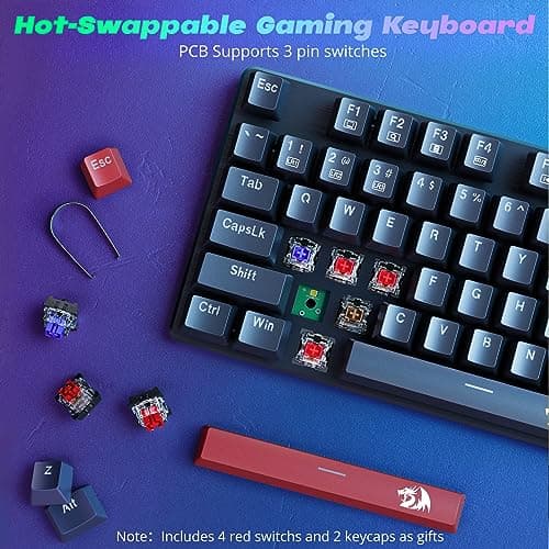 Redragon Mechanical Gaming Keyboard Wired, 11 Programmable Backlit Modes, Hot-Swappable Red Switch, Anti-Ghosting, Double-Shot PBT Keycaps, Light Up Keyboard for PC Mac